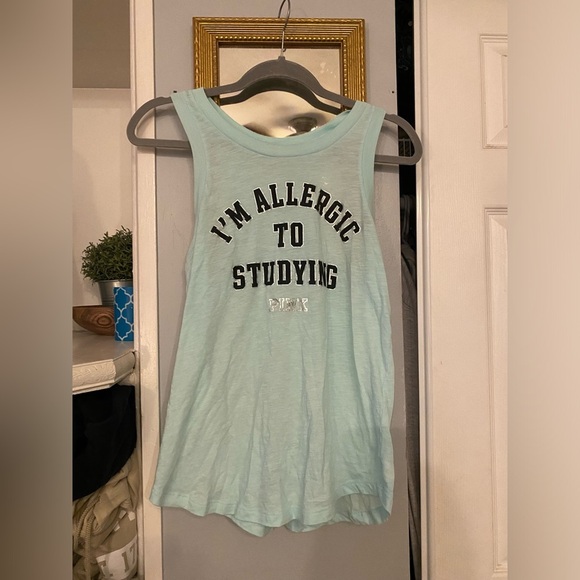 PINK Victoria's Secret Tops - Victorias Secret “I’m allergic to studying” blue tank
